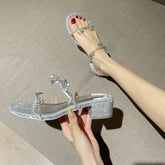 Sandalias gruesas con tiras de diamantes de imitación para mujer